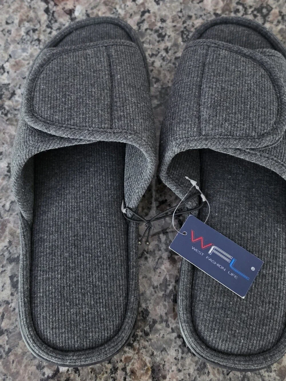 WFL West Fashion Life Gray Ribbed Slide Slippers